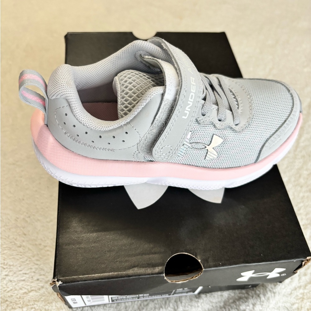 Under Armour Kids Gray & Pink Athletic Sneaker with Hook-and-Loop Strap
